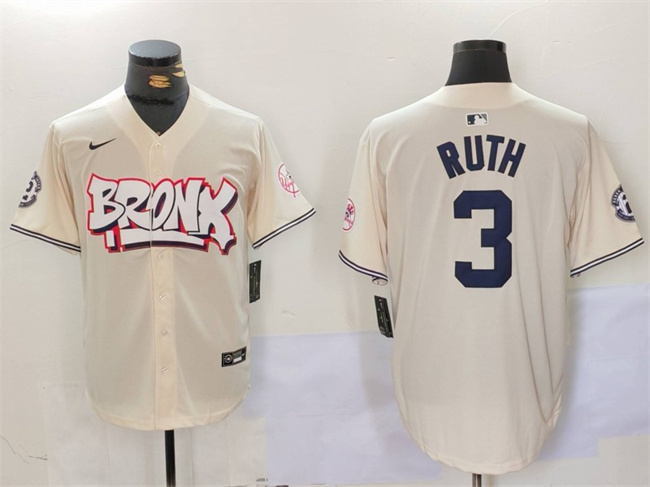 Men's New York Yankees #3 Babe Ruth Cream Bronx Graffiti V2 Vapor Limited Stitched Baseball Jersey Men's New York Yankees #3 Babe Ruth Cream Bronx Graffiti V2 Vapor Limited Stitched Baseball Jersey